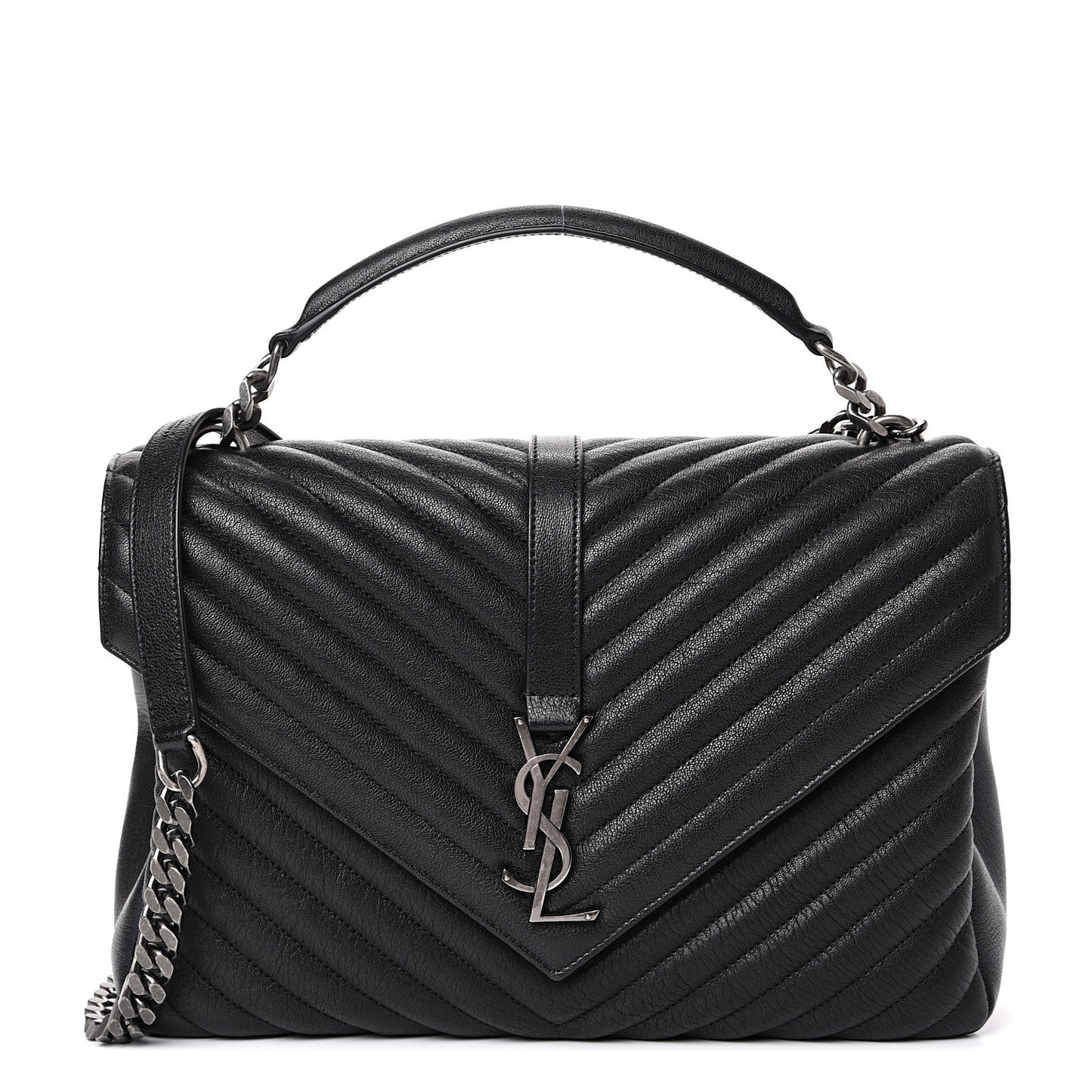 Sheepskin Matelasse Chevron Monogram Large College Satchel Black