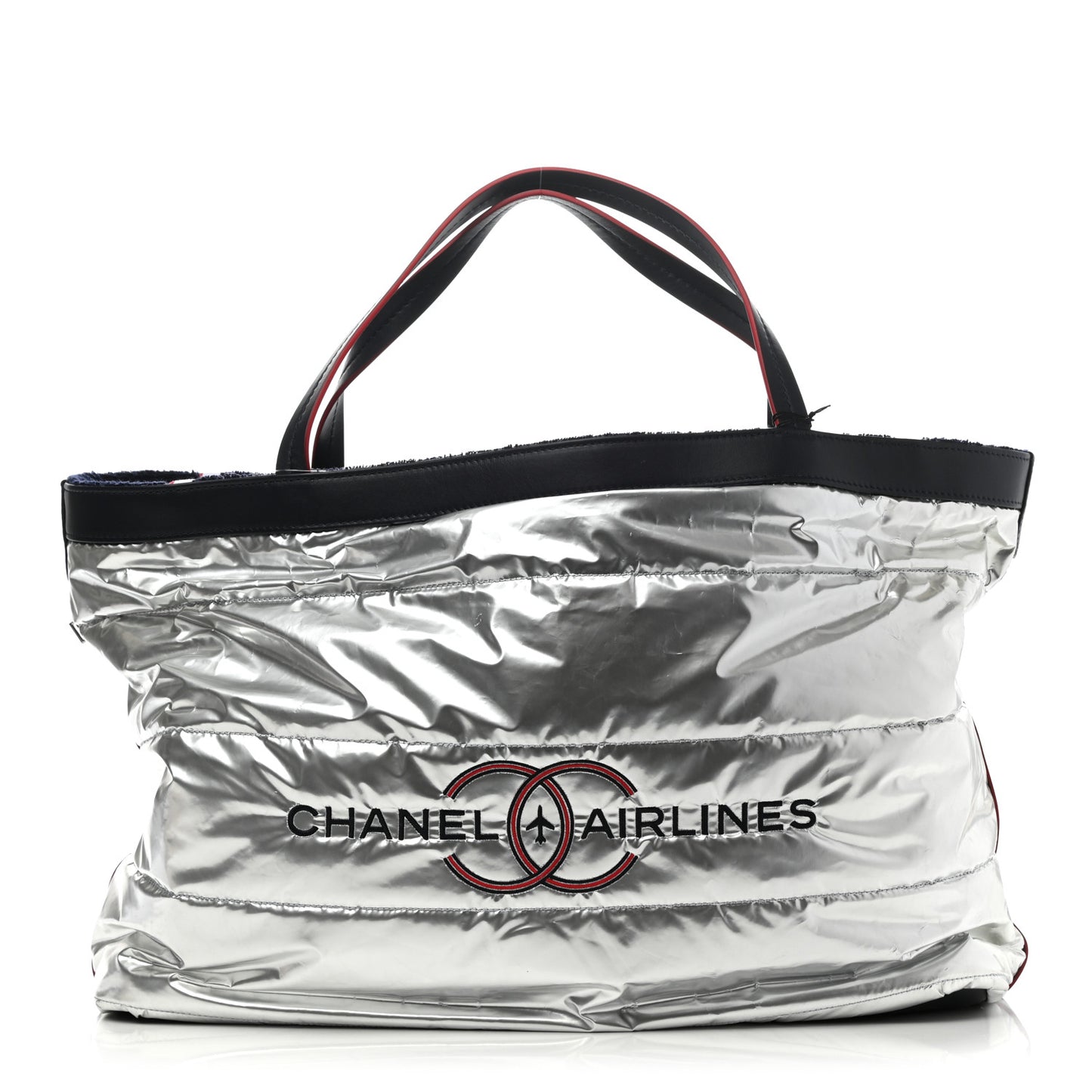 Reversible Chanel Airlines Tote Silver Navy