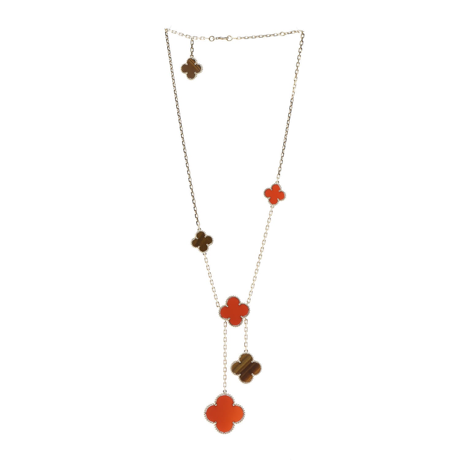 Van Cleef & Arpels 18K Yellow Gold Carnelian Tiger Eye 6 Motifs Magic Alhambra Necklace 3 of 5