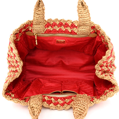 Prada Raffia Crochet Large Tote Naturale Fuo 5 of 12