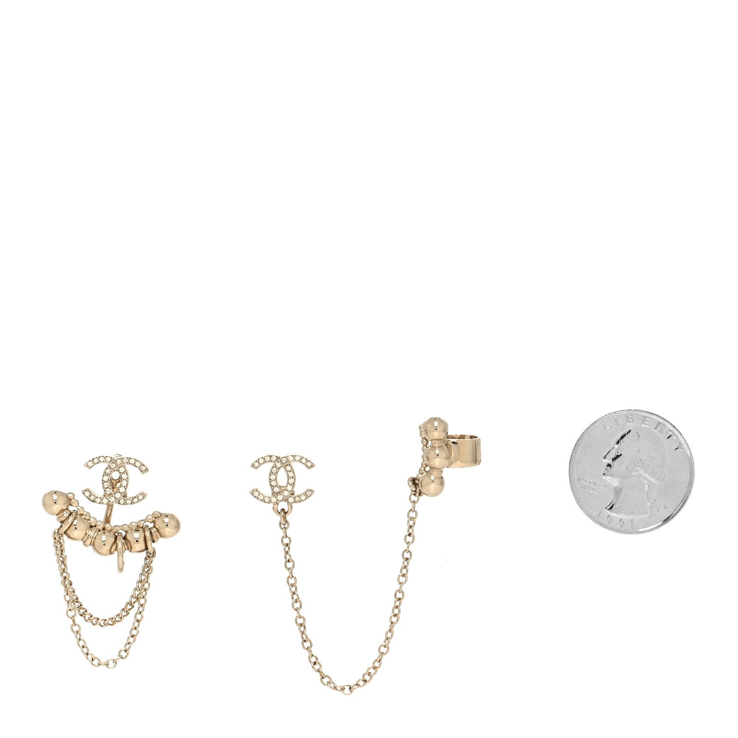 Chanel Metal Crystal CC Chain Cuff Earrings Gold 2 of 4