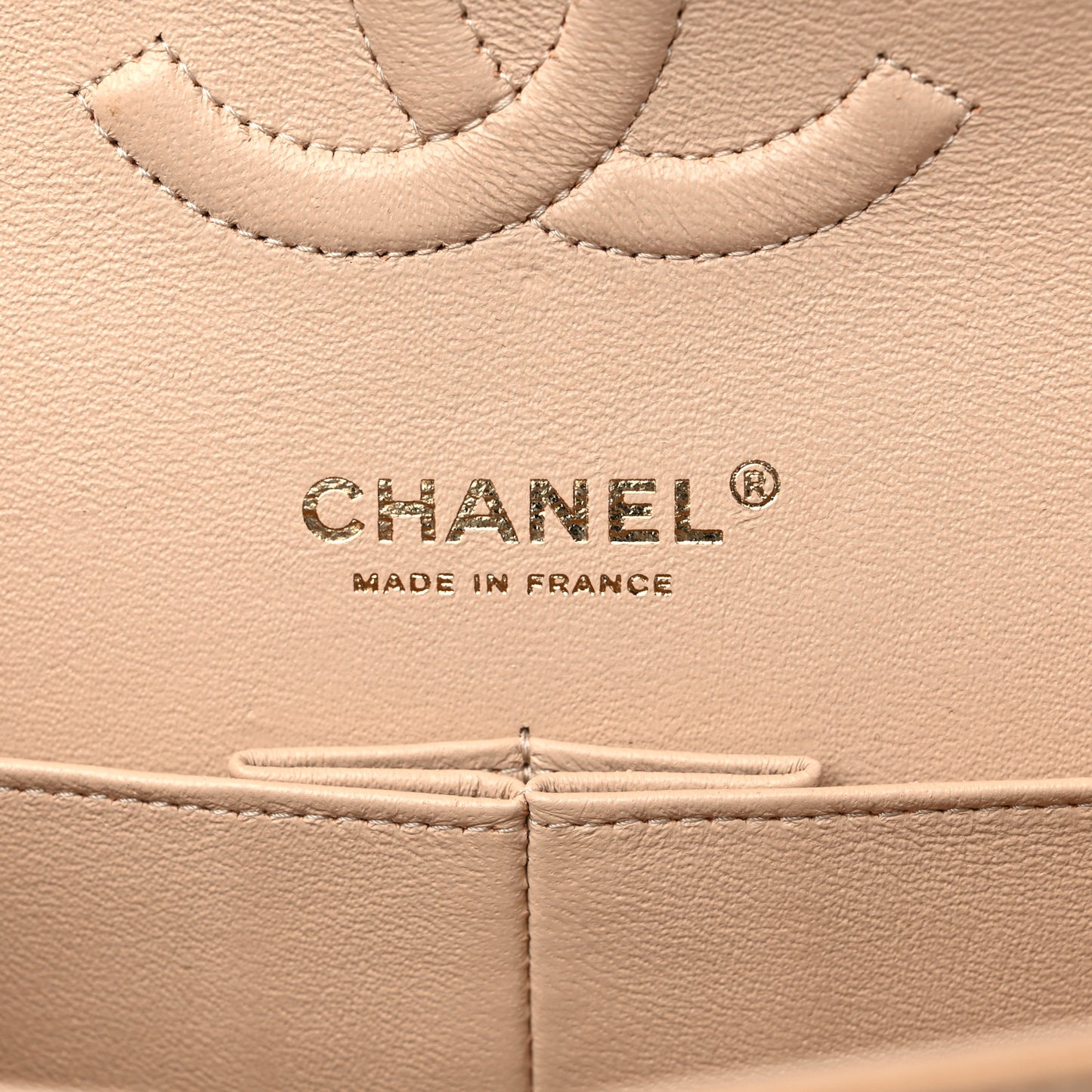 Caviar Quilted Medium Double Flap Beige