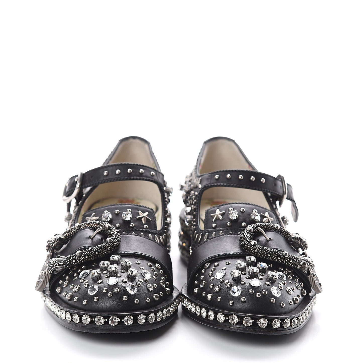 Calfskin Crystal Studded Womens Queercore Brogue Monk Strap Loafers 36.5 Black