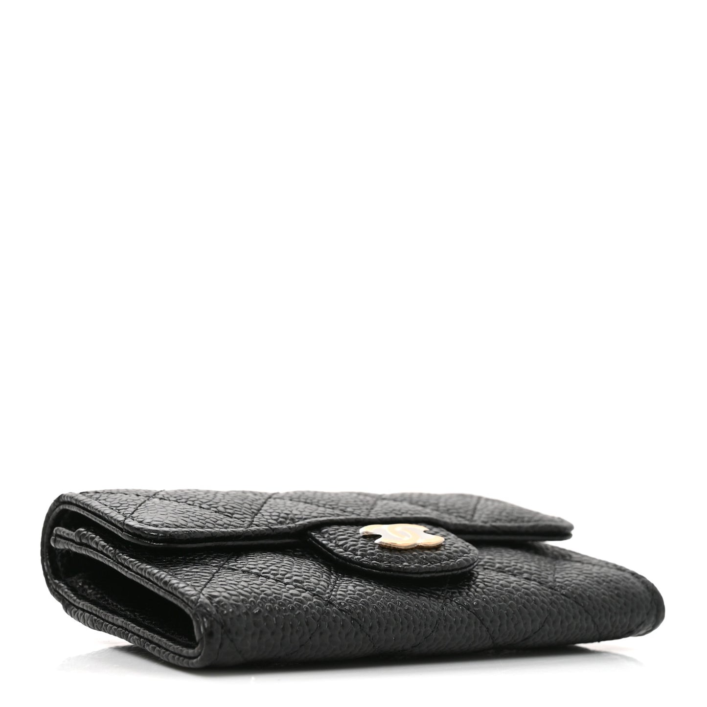 Caviar Quilted Flap Card Holder Wallet Black