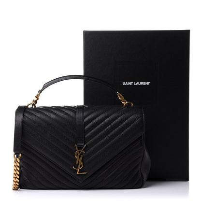 Saint Laurent Sheepskin Matelasse Chevron Monogram Large College Satchel Black 12 of 12
