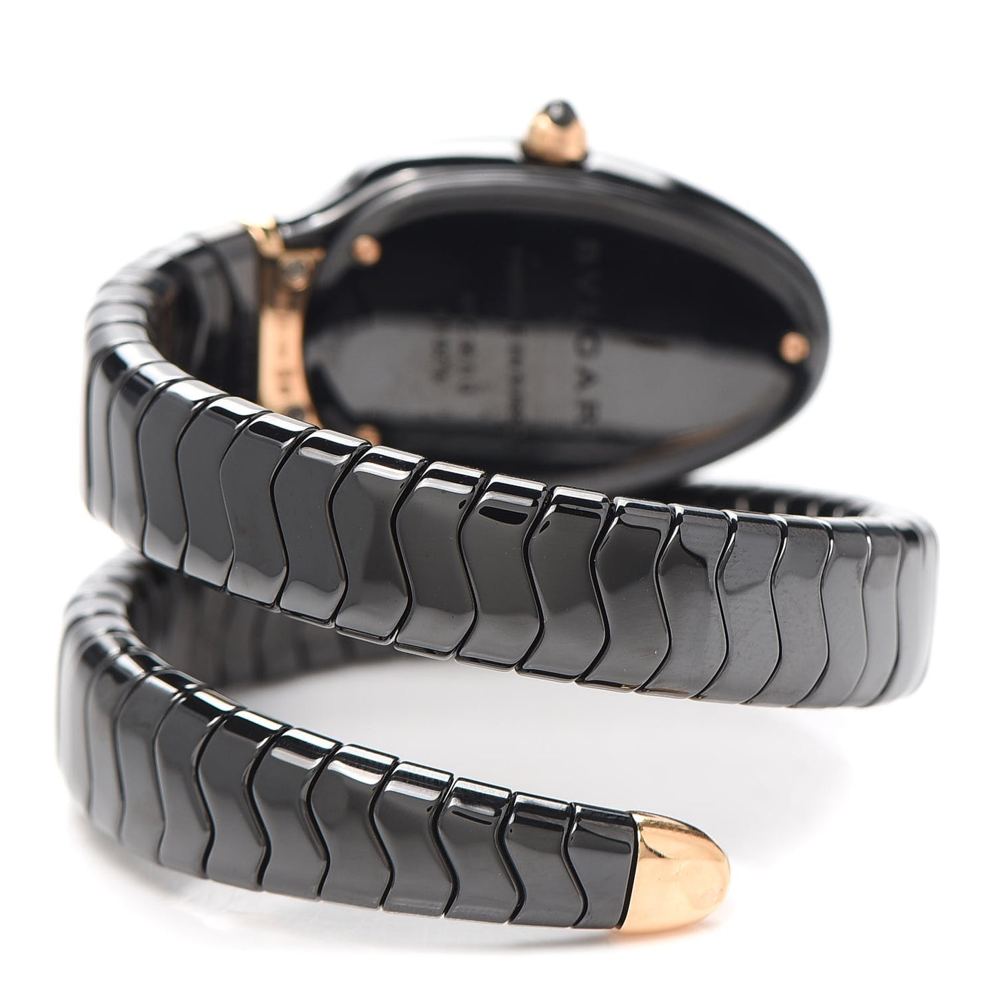 18K Rose Gold Ceramic 35mm Serpenti Tubogas Quartz Watch Black