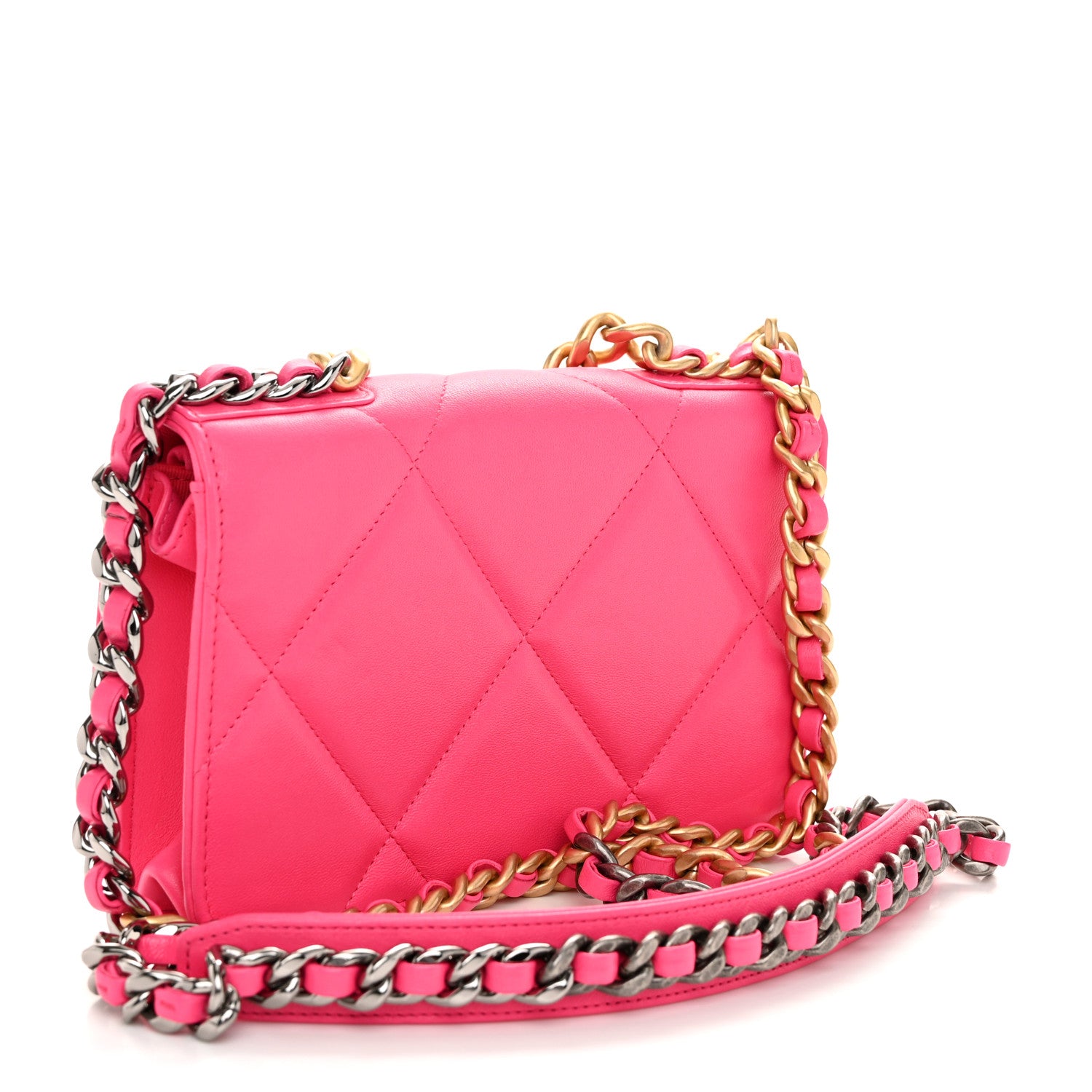 Chanel Lambskin Quilted Chanel 19 Wallet On Chain WOC Dark Pink 3 of 12