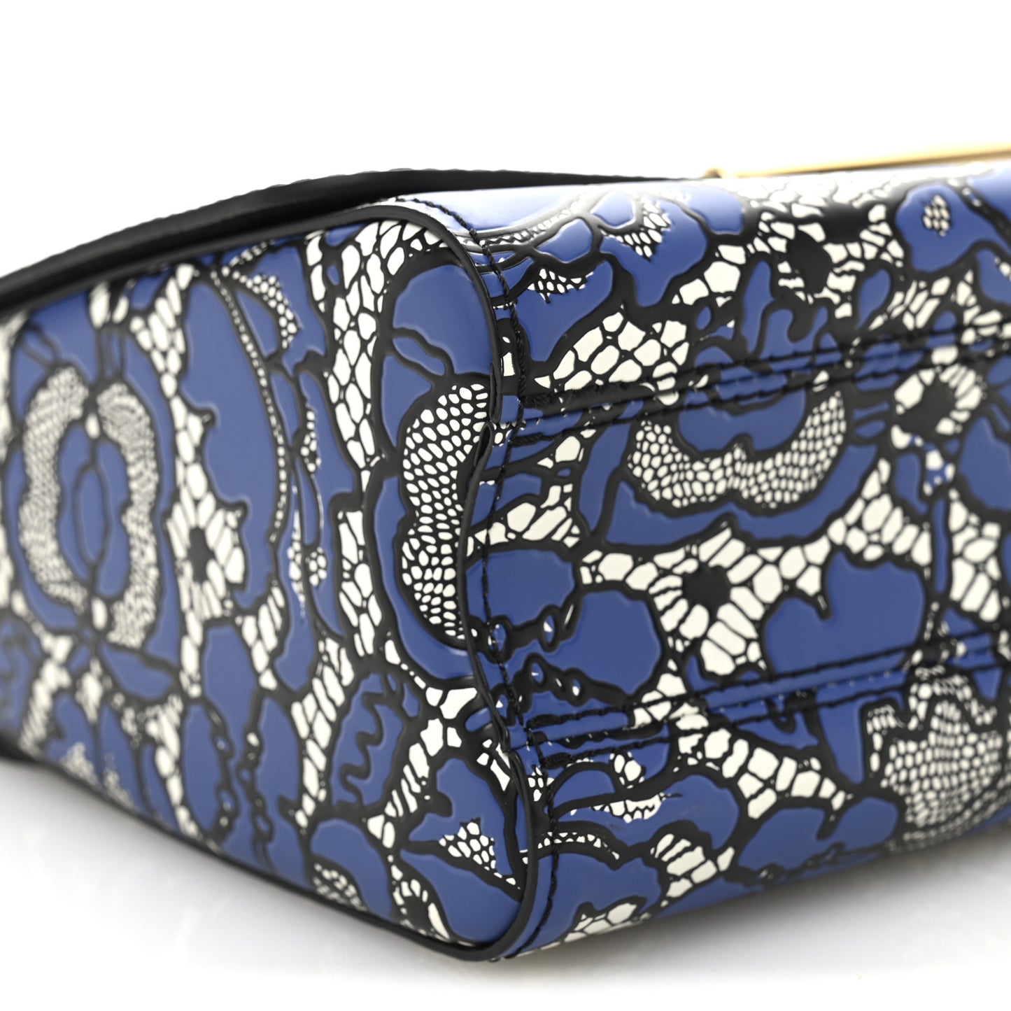 Calfskin Lace Flower Inlay Twist Shoulder Bag MM Navy Black