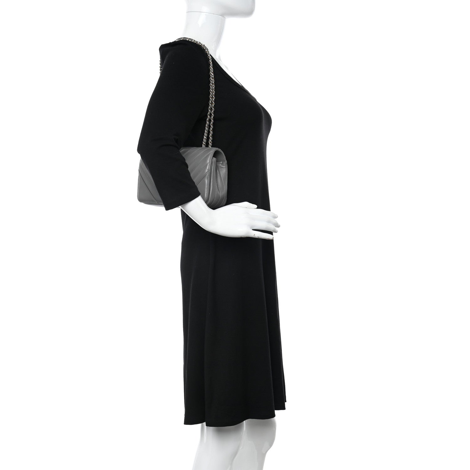 Chanel Calfskin Chevron Quilted Mini Statement Flap Grey 2 of 10