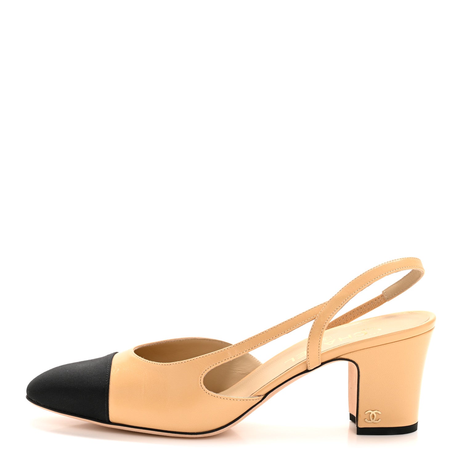 Chanel Goatskin Grosgrain Cap Toe CC Slingback Pumps 41 Beige Black 1 of 11