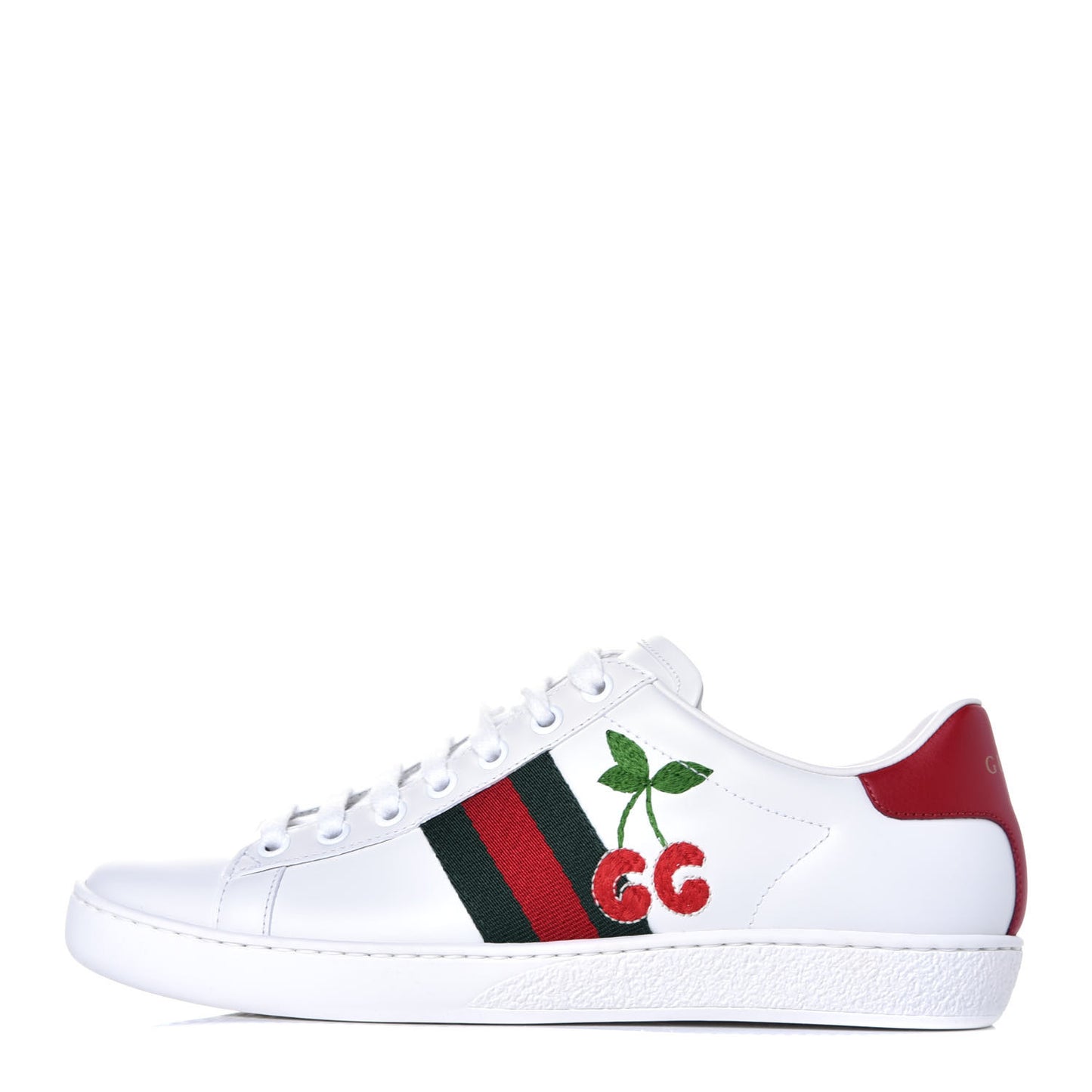 Calfskin Web Cherry Embroidered Womens Ace Sneakers 37 White