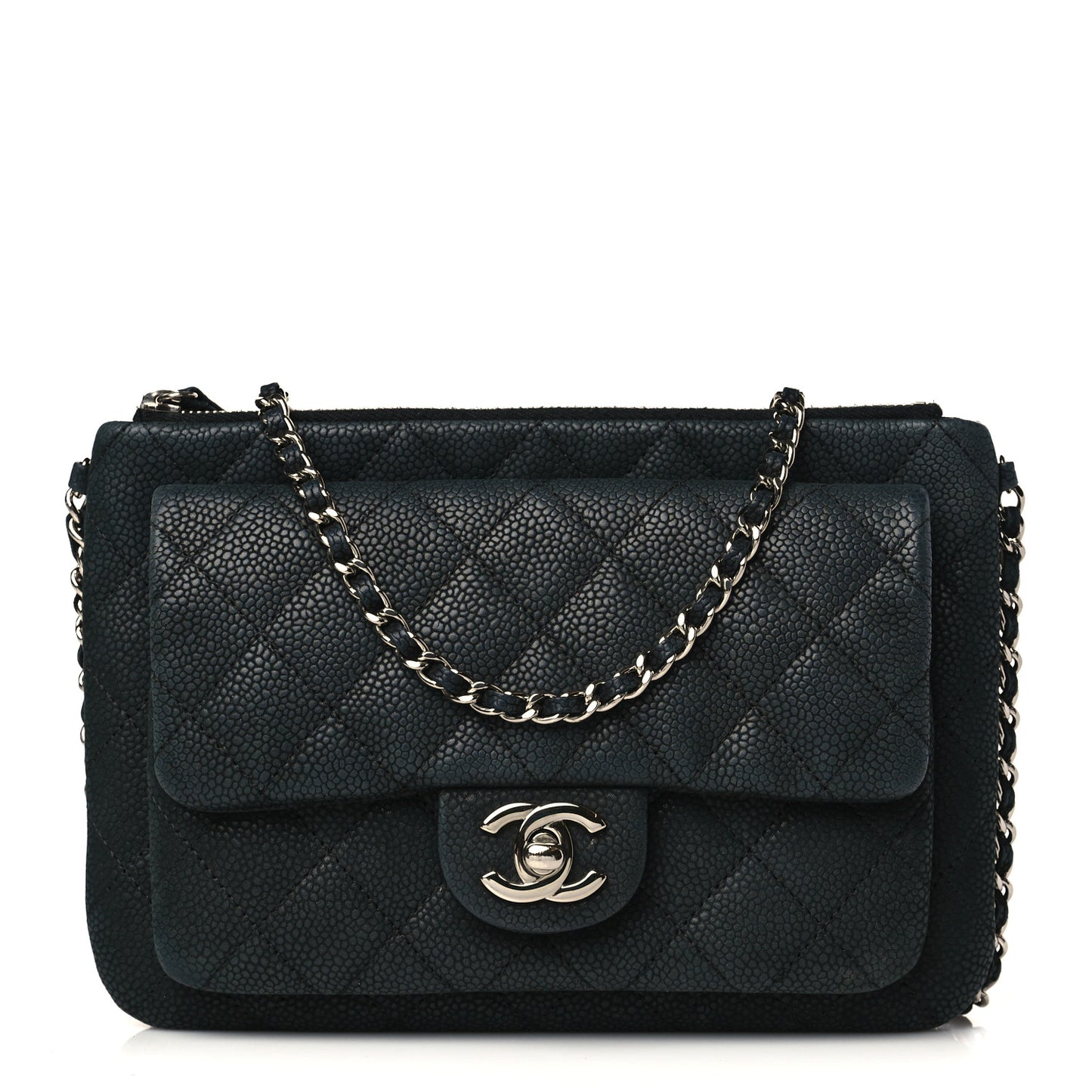 Iridescent Caviar Quilted Daily Zip Crossbody Bag Black