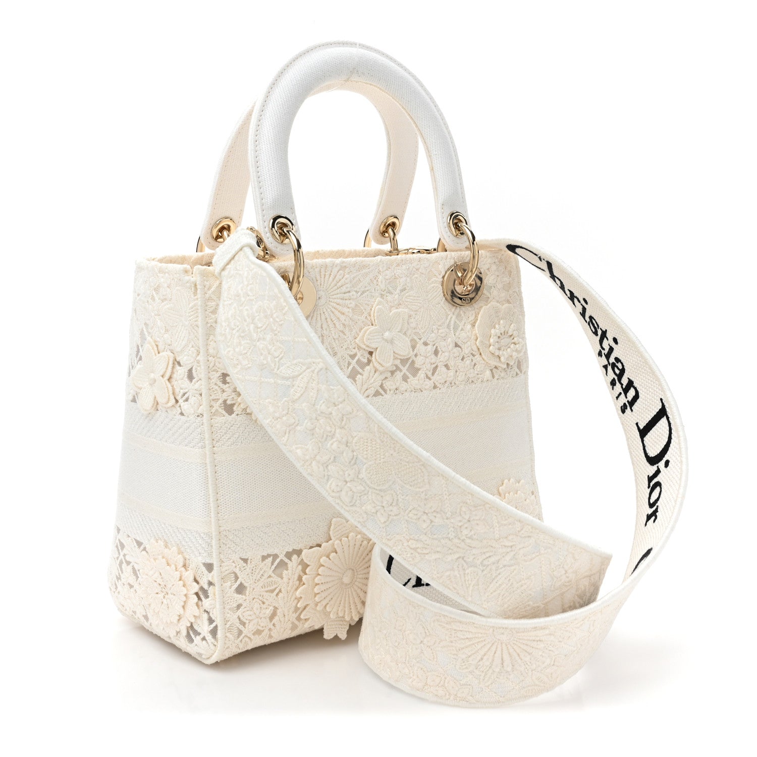 Christian Dior Lace 3D Macrame Embroidered Medium Lady D-Lite White 3 of 8
