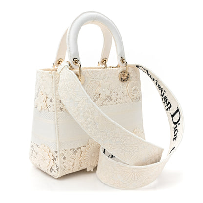 Christian Dior Lace 3D Macrame Embroidered Medium Lady D-Lite White 3 of 8