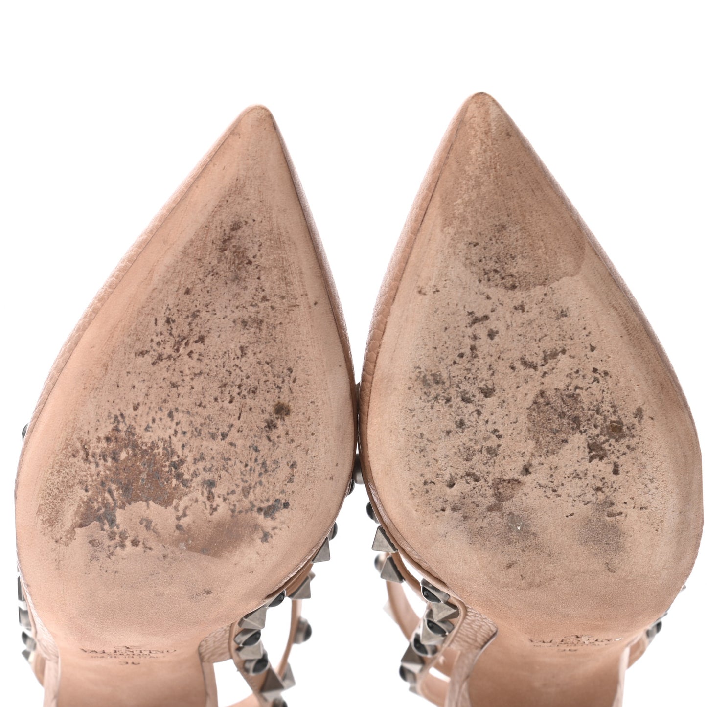 Pebbled Calfskin Onyx Rockstud Rolling Ankle Strap 100mm Pumps 36 Soft Noisette