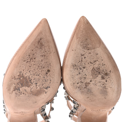 Valentino Garavani Pebbled Calfskin Onyx Rockstud Rolling Ankle Strap 100mm Pumps 36 Soft Noisette 6 of 8
