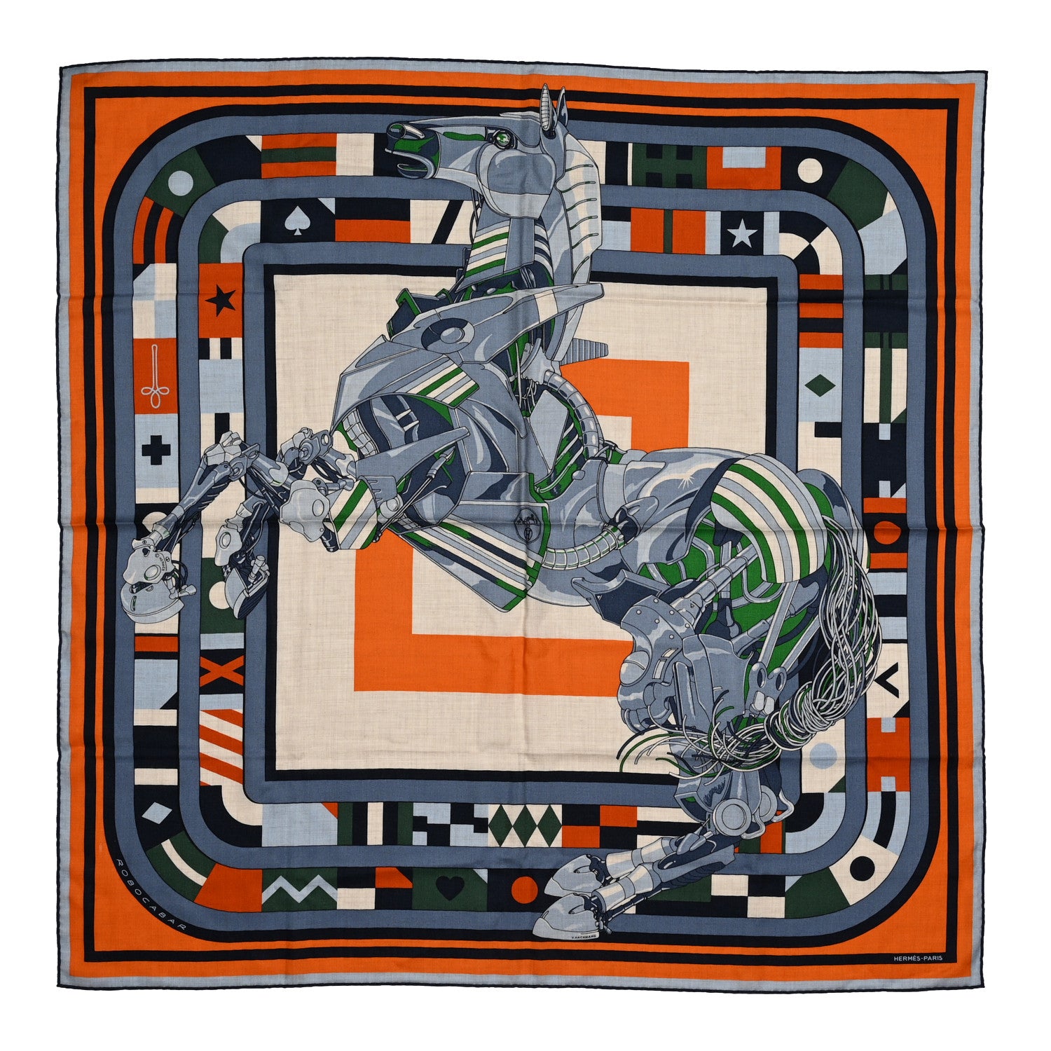 Hermes Cashmere Silk Robocabar Scarf 100 Bleu Naturel Orange 1 of 12