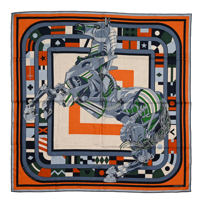 Hermes Cashmere Silk Robocabar Scarf 100 Bleu Naturel Orange 1 of 12