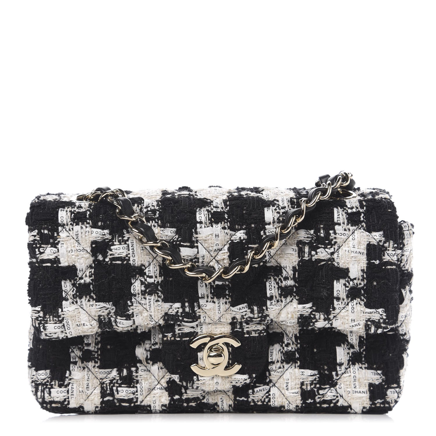 Chanel Tweed Quilted Mini Rectangular Flap Black Ecru White 1 of 10