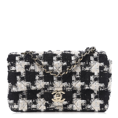 Chanel Tweed Quilted Mini Rectangular Flap Black Ecru White 1 of 10