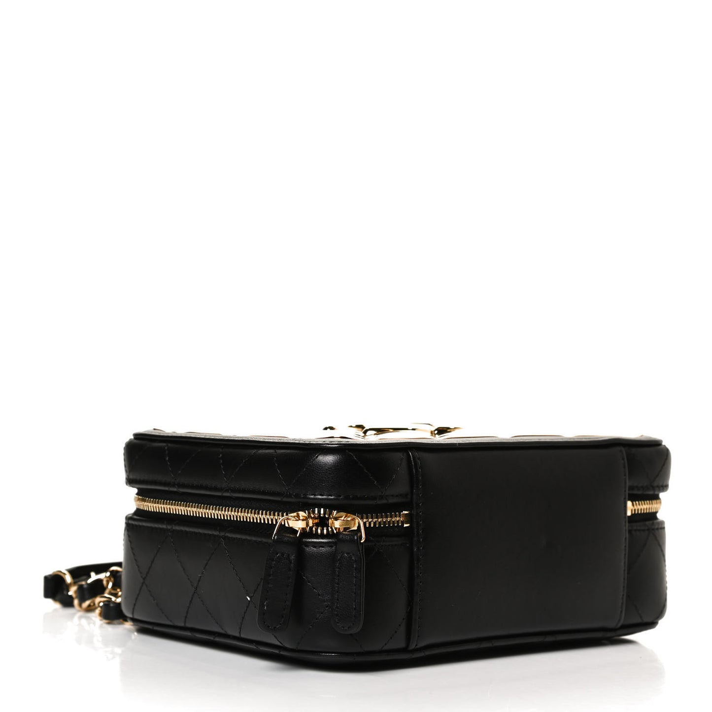Lambskin Metal Quilted Golden Plate Vanity Case Black Golden Plate Vanity Case Black Gold