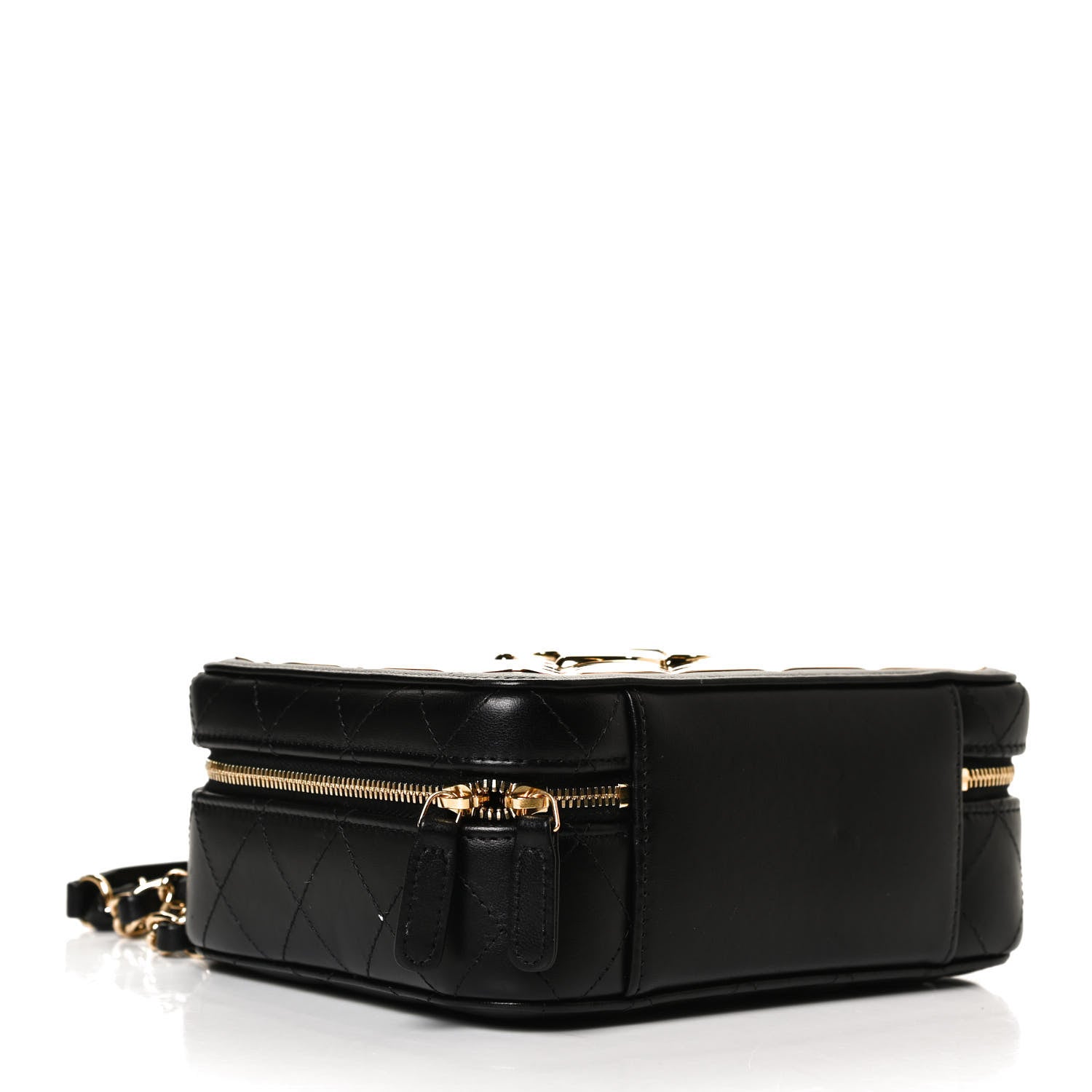Chanel Lambskin Metal Quilted Golden Plate Vanity Case Black Golden Plate Vanity Case Black Gold 4 of 12