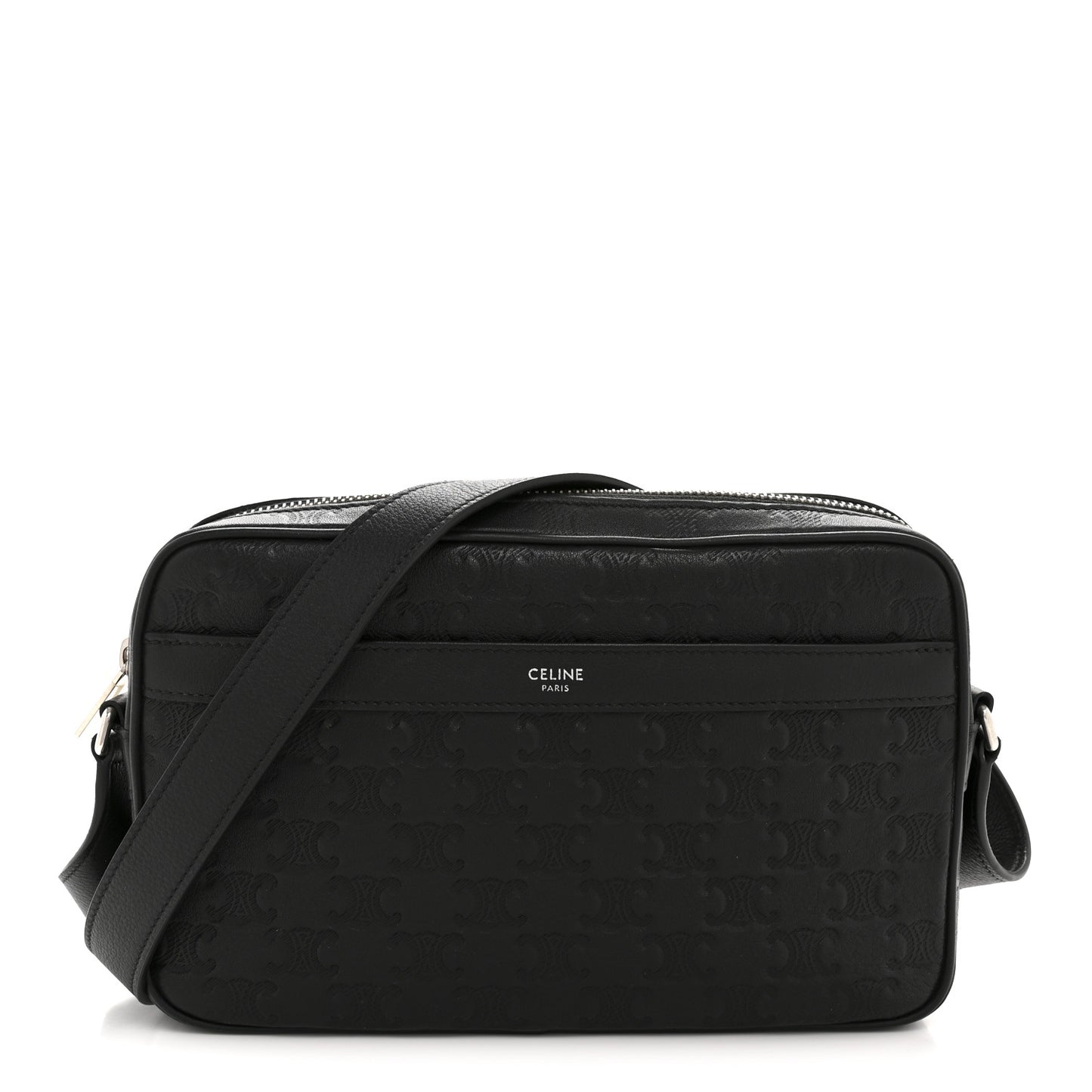 Calfskin Triomphe Embossed Medium Messenger Bag Black