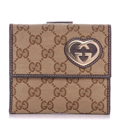 Gucci Monogram Lovely Heart French Flap Wallet Dark Brown 1 of 9