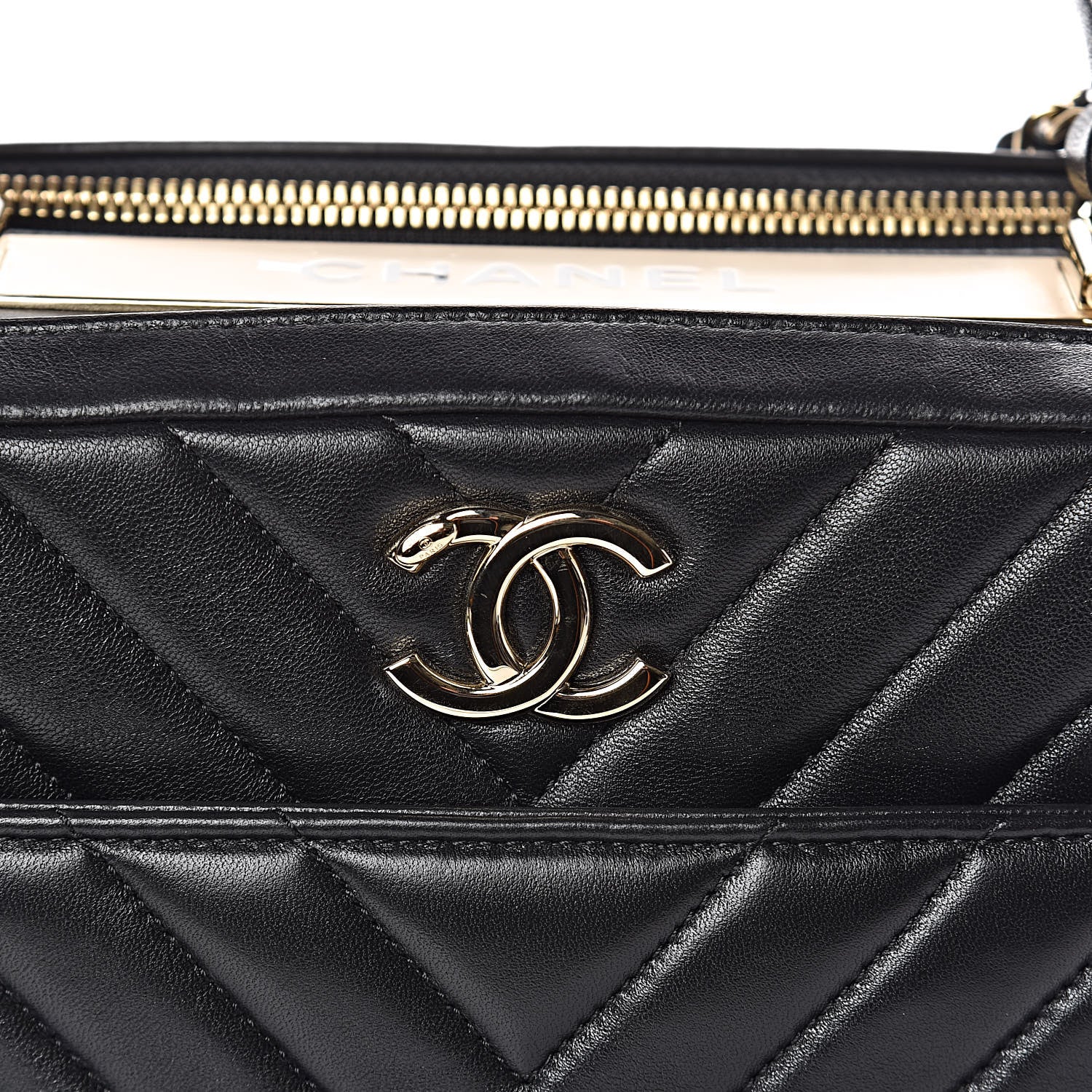 Chanel Lambskin Chevron Quilted Small Trendy CC Bowling Bag Black 11 of 14