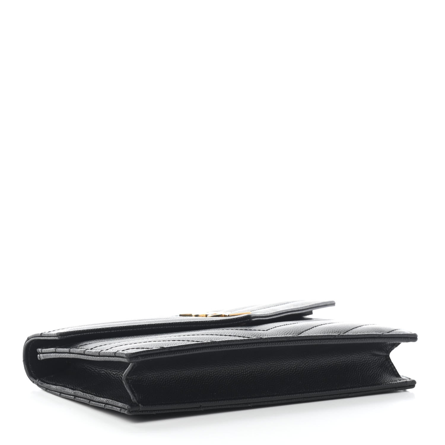Saint Laurent Grain De Poudre Matelasse Chevron Monogram Envelope Chain Wallet Black 4 of 8