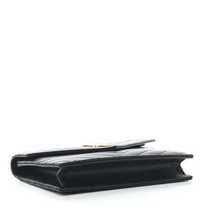 Saint Laurent Grain De Poudre Matelasse Chevron Monogram Envelope Chain Wallet Black 4 of 8