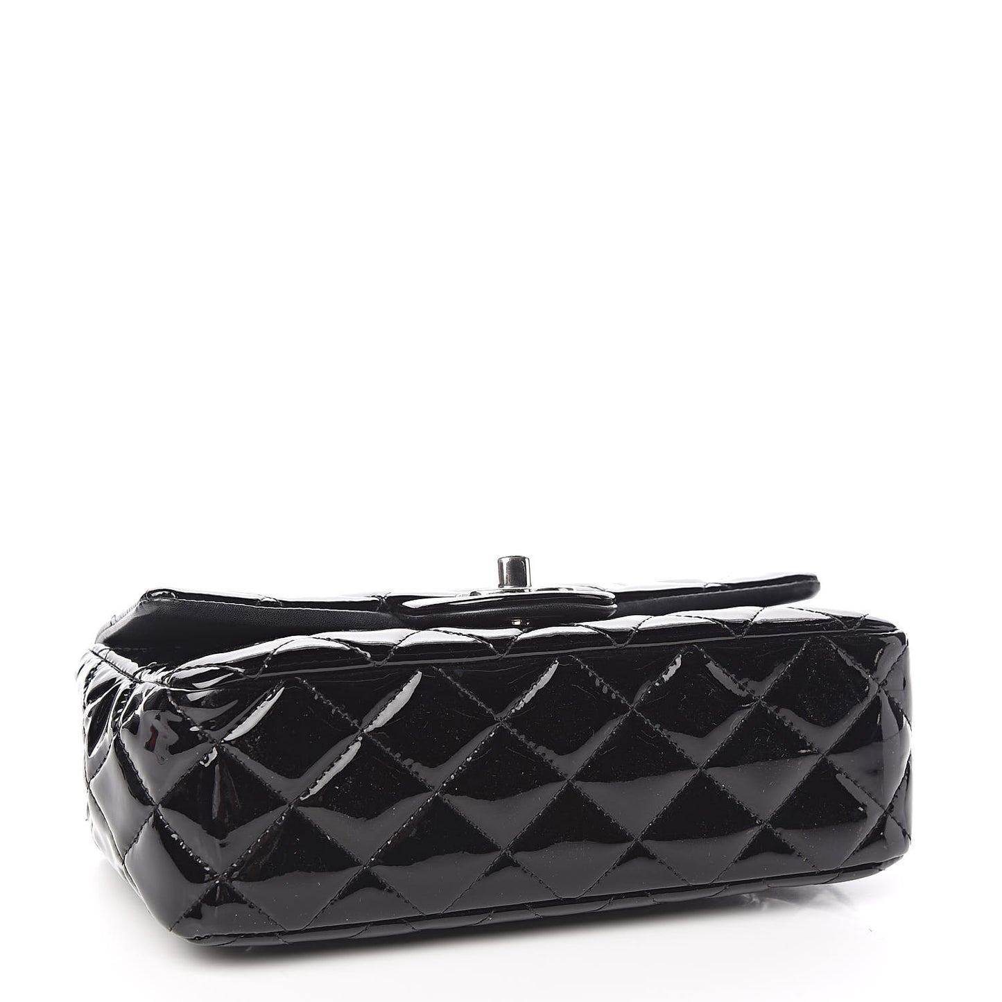 Patent Calfskin Quilted Mini Rectangular Flap Black