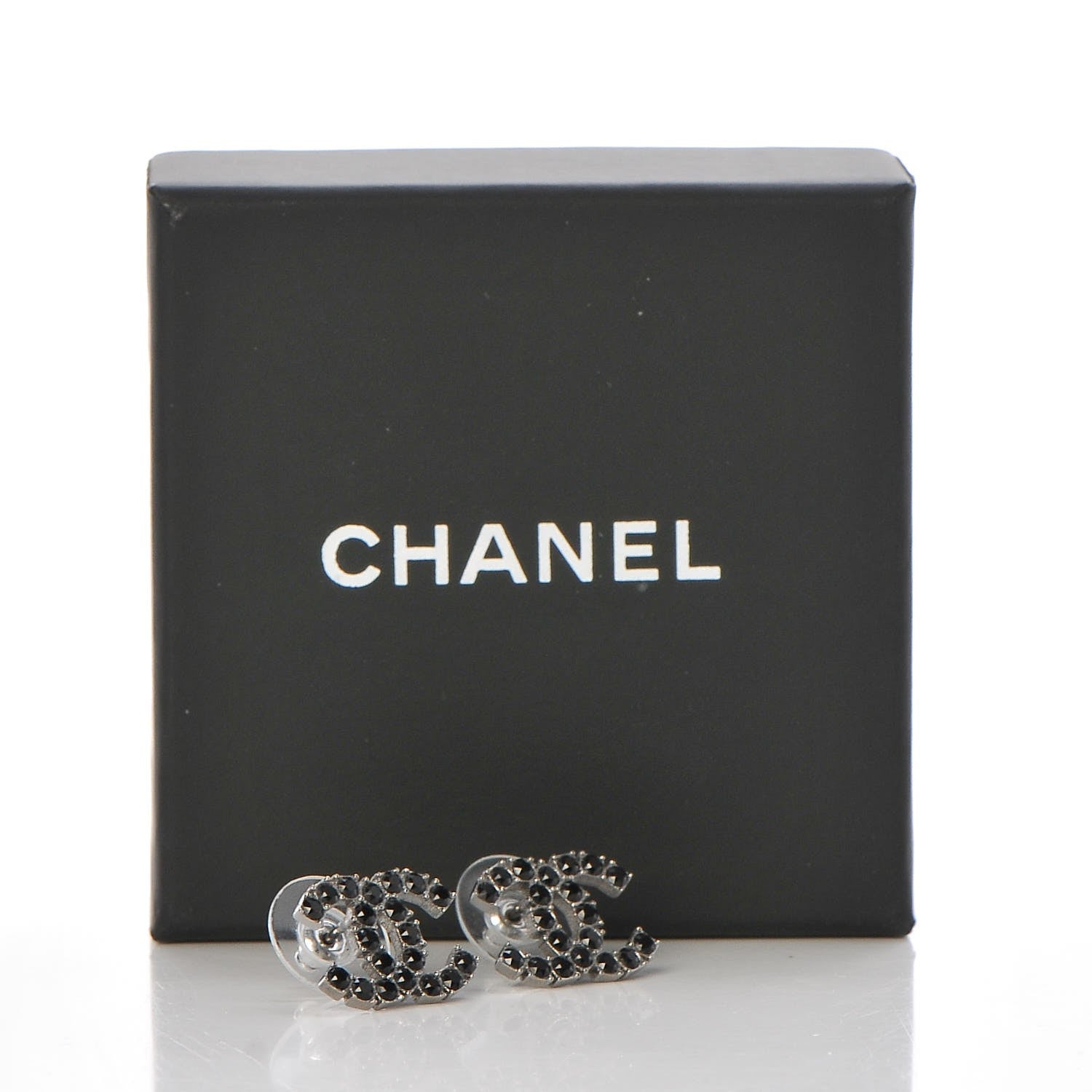 Chanel Ruthenium Crystal CC Earrings Black Gold 6 of 6