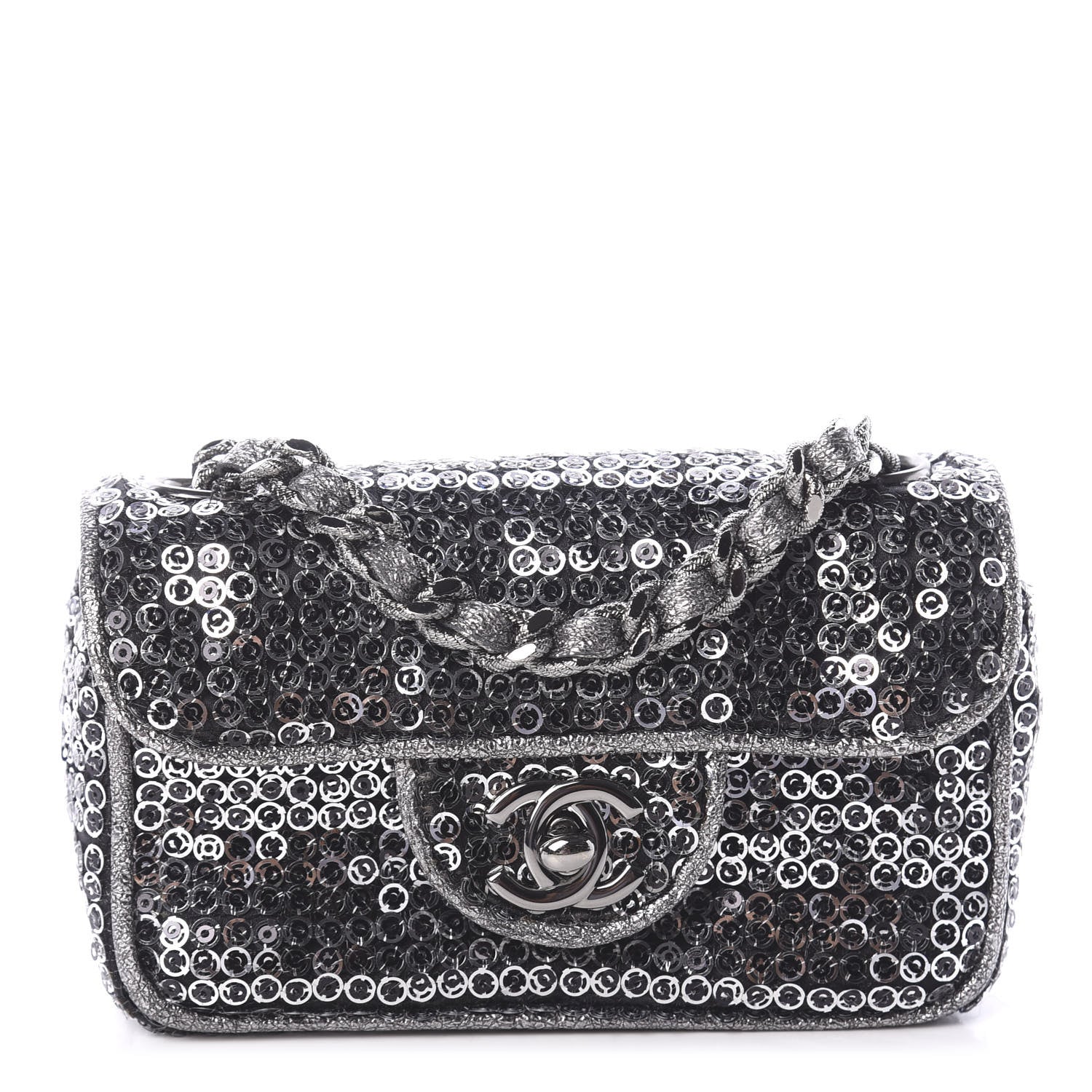 Chanel Sequin Micro Flap Dark Silver 1 of 9