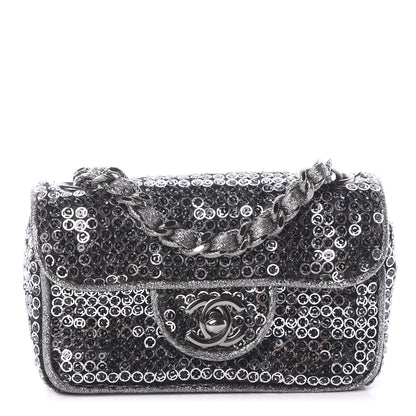 Chanel Sequin Micro Flap Dark Silver 1 of 9