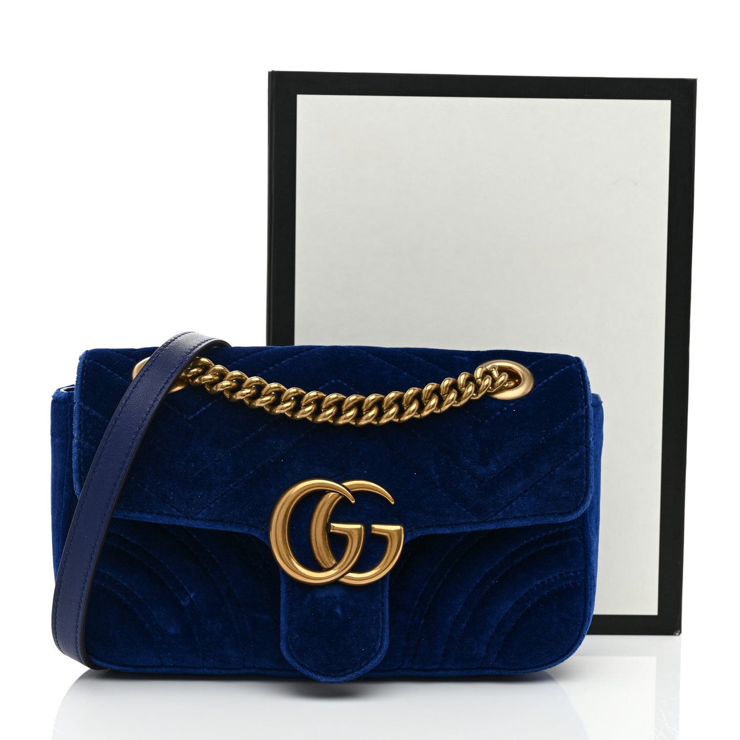 Velvet Matelasse Mini GG Marmont Shoulder Bag Cobalt Blue