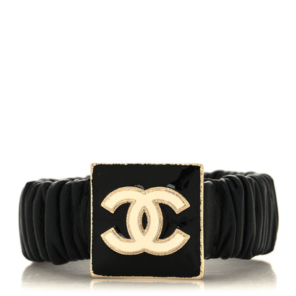Chanel Lambskin Metal Enamel CC Hair Tie Black Gold 1 of 4