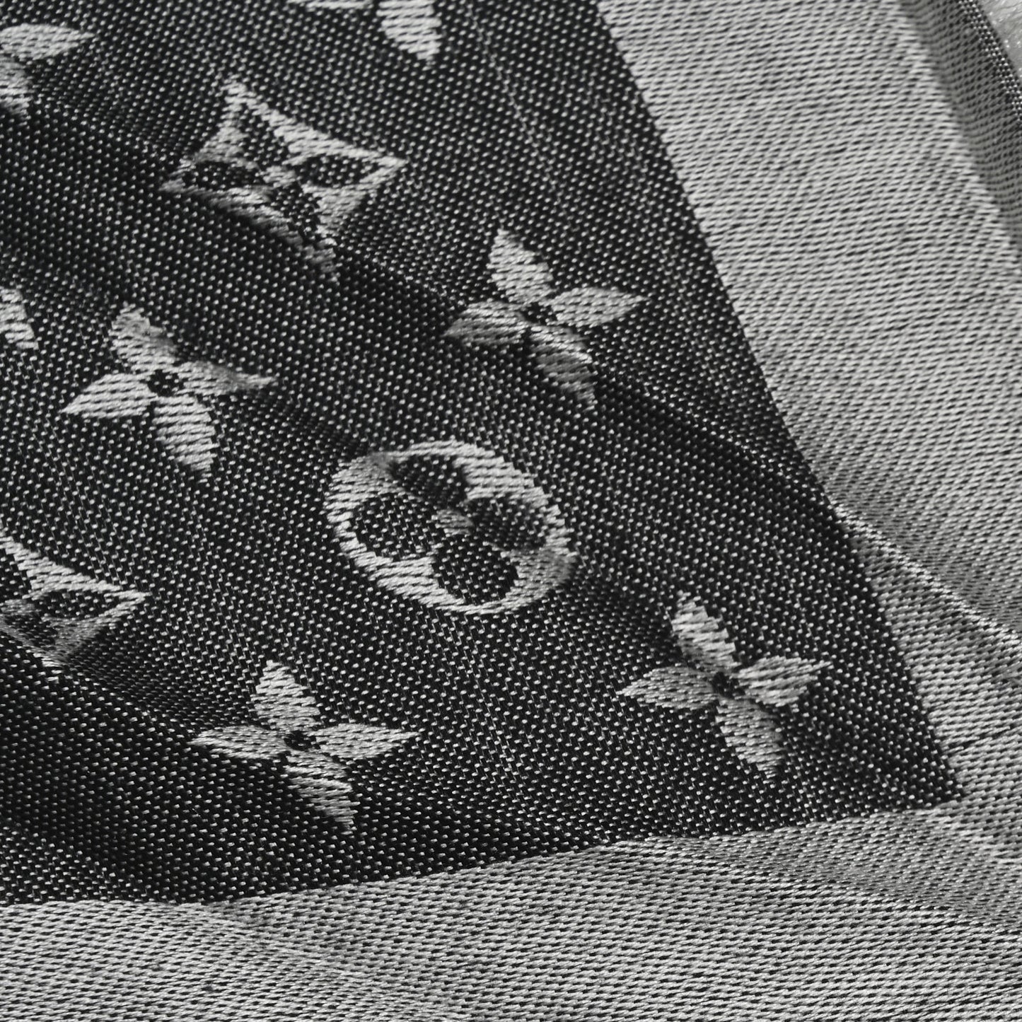 Silk Wool Monogram Denim Shawl Black