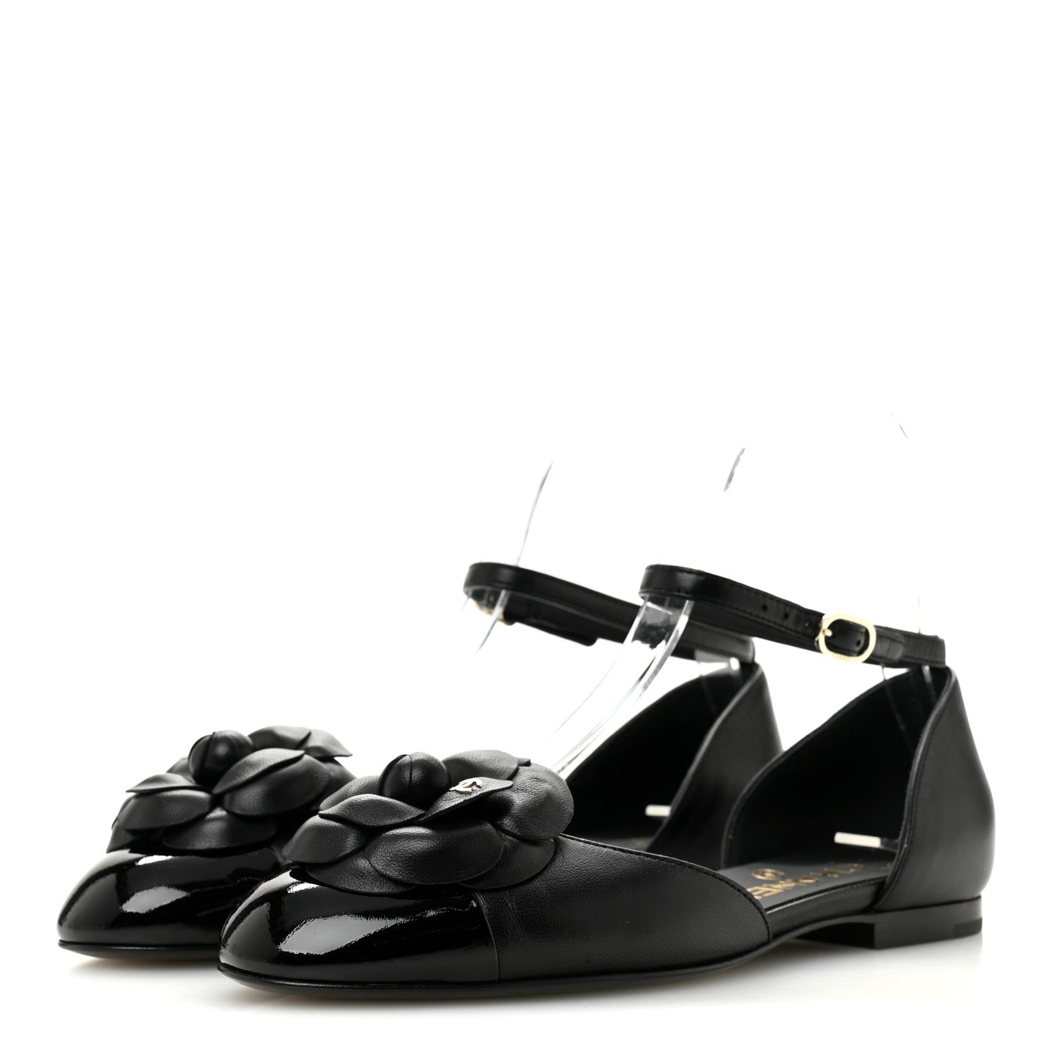 Chanel Lambskin Patent Calfskin Cap Toe Camellia Mary Jane Flats 36 Black 4 of 10