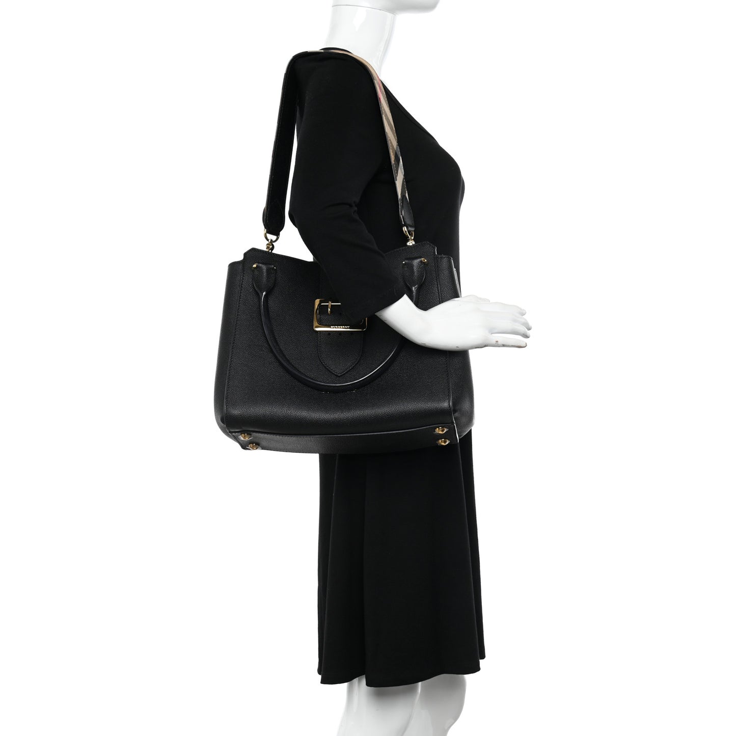 Soft Grain Calfskin Medium Buckle Tote Black