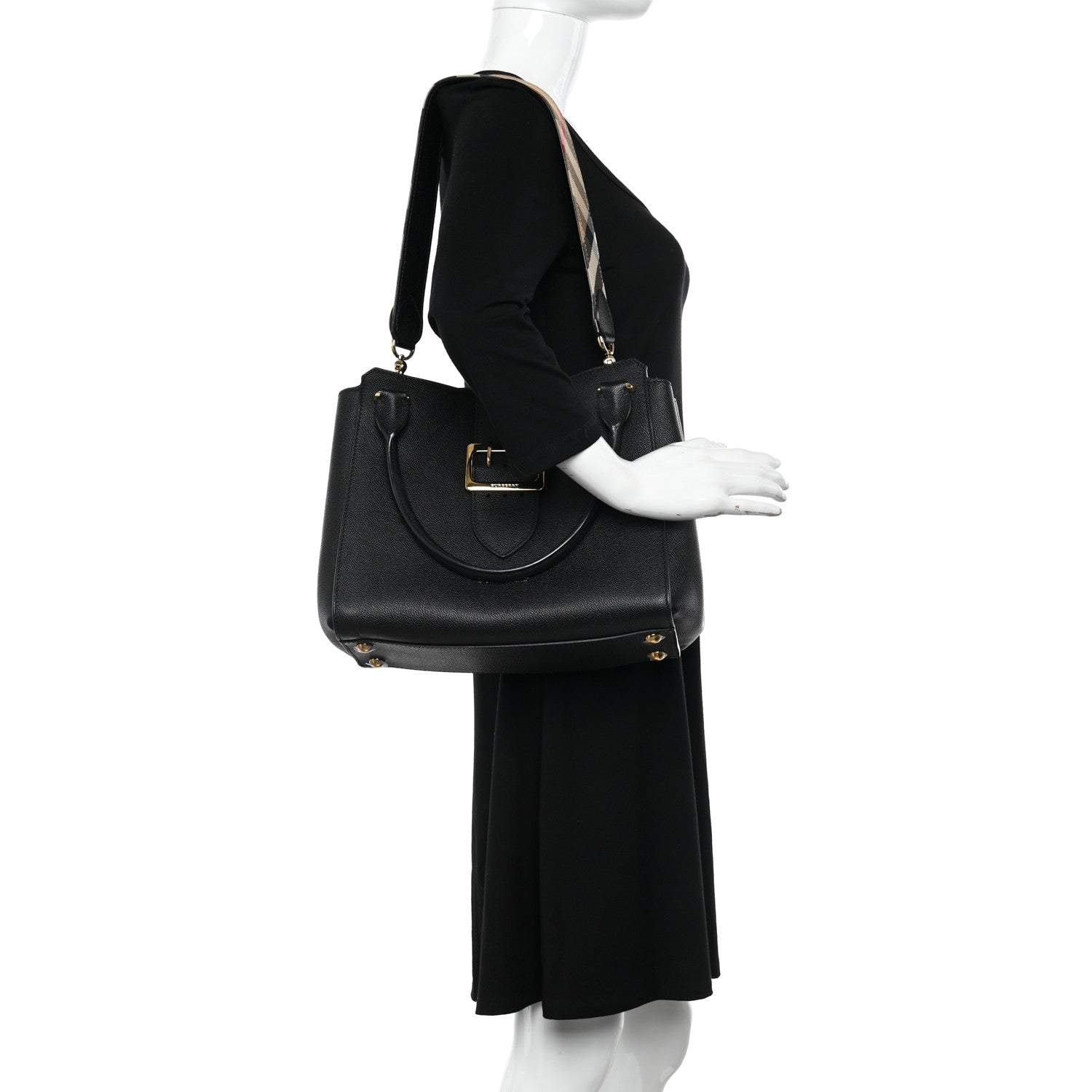 Burberry Soft Grain Calfskin Medium Buckle Tote Black 2 of 15
