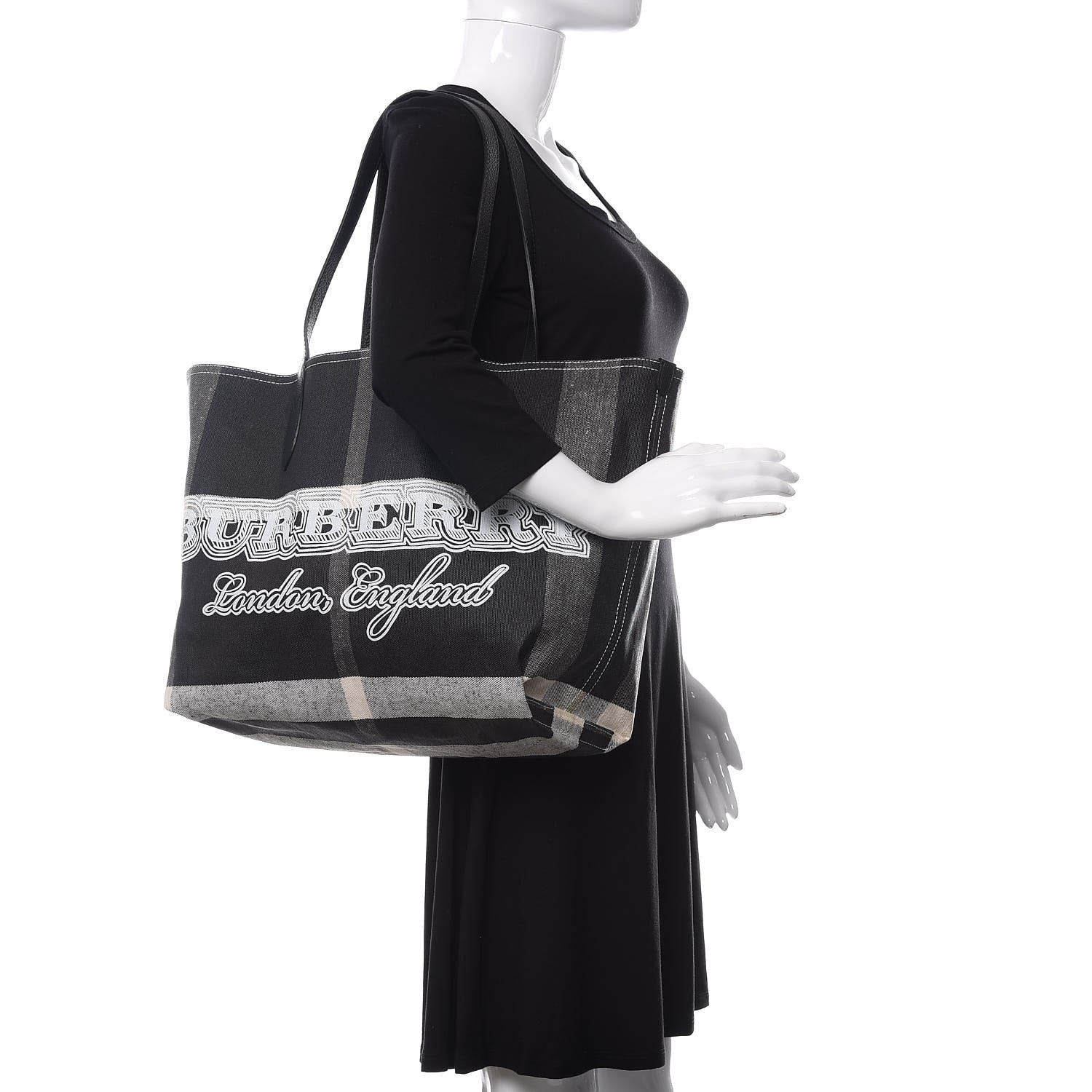 Burberry Coated Canvas Mega Check Medium Doodle Tote Black White 2 of 16