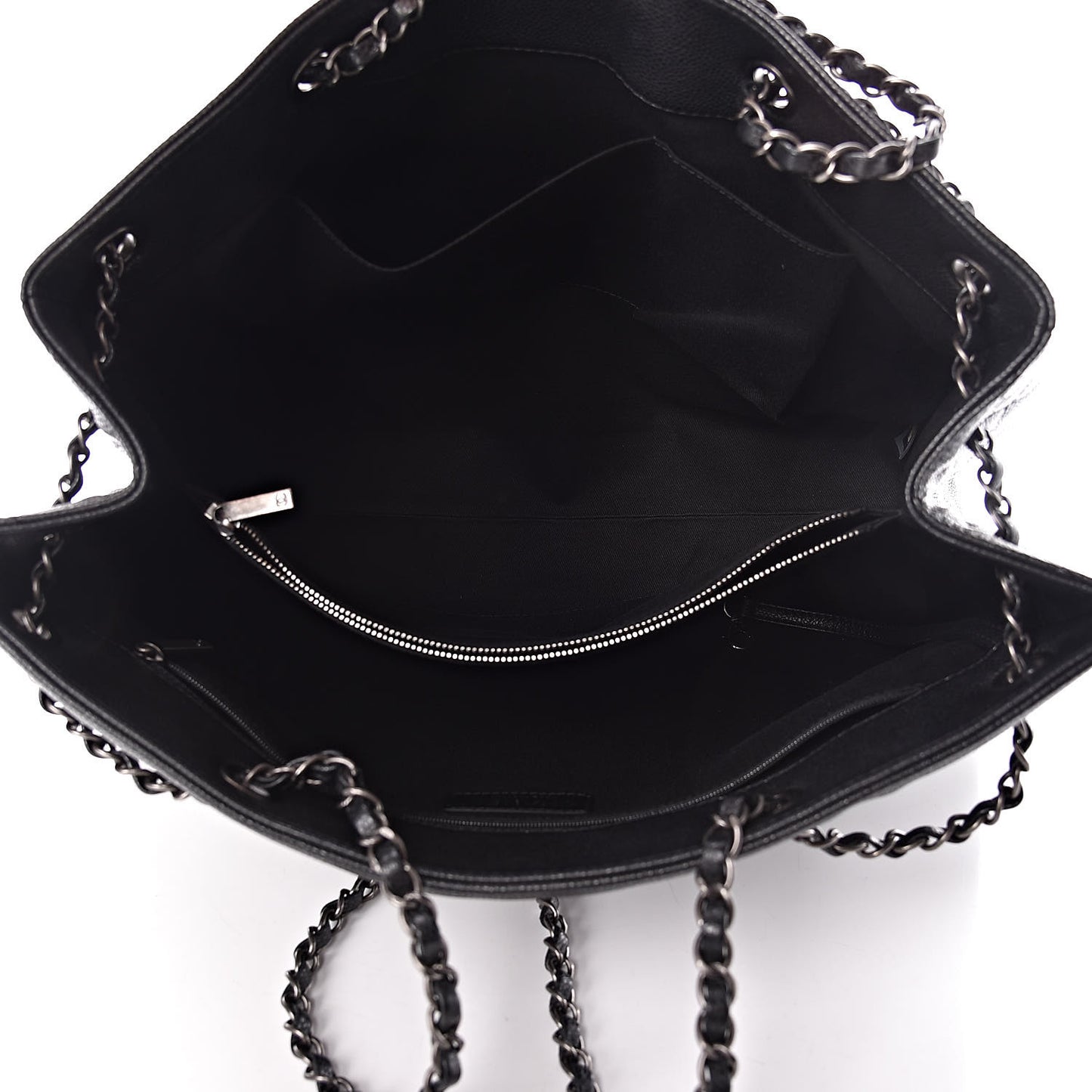 Metallic Grained Calfskin Woven Chain Large Shopping Bag Black