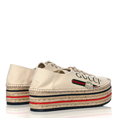 Gucci Canvas Logo Lace-Up Platform Espadrilles 40 Greggio Grege 4 of 13