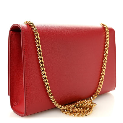 Saint Laurent Grain De Poudre Medium Monogram Kate Satchel Red 3 of 9