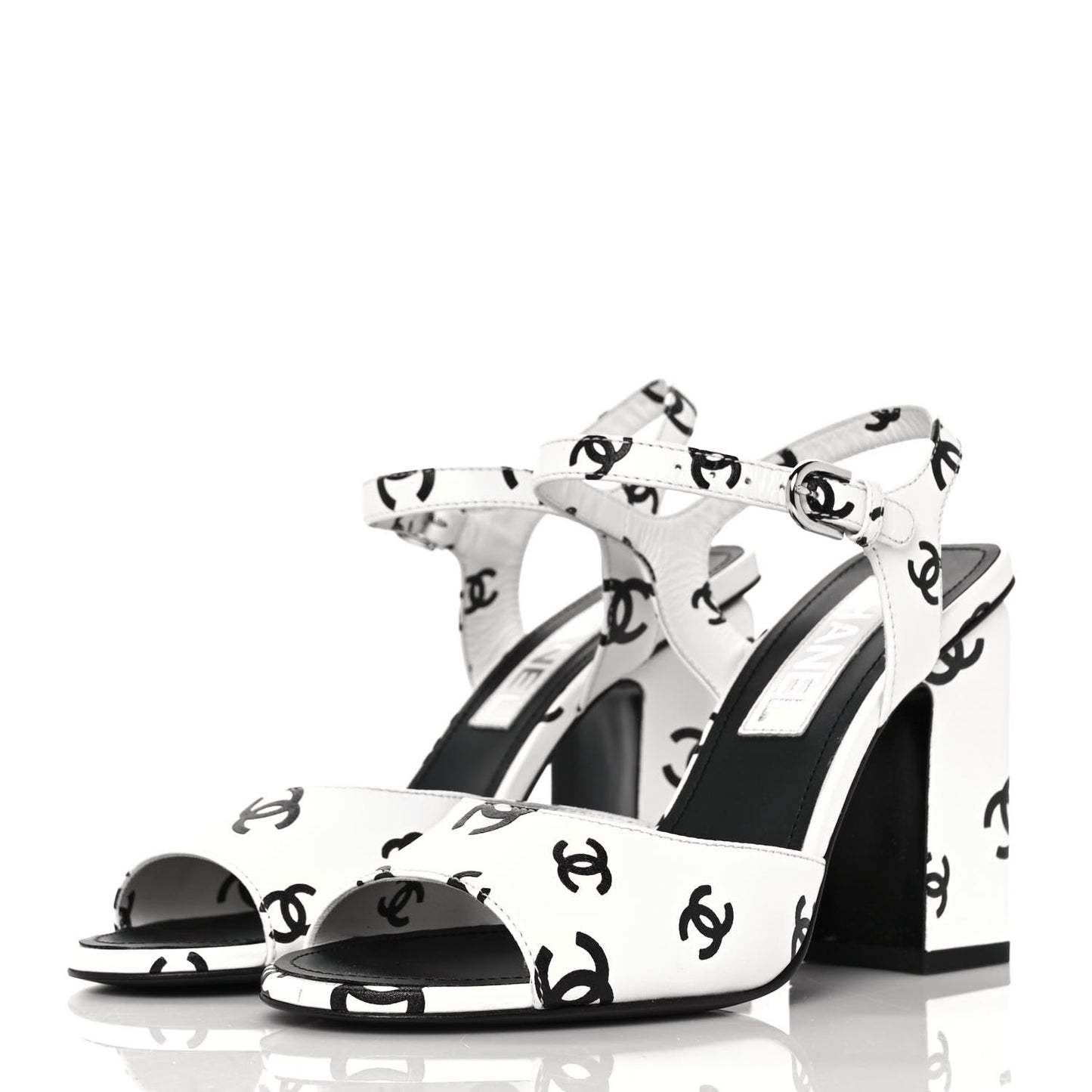 Lambskin Printed Coco Beach Sandals 37 White Black