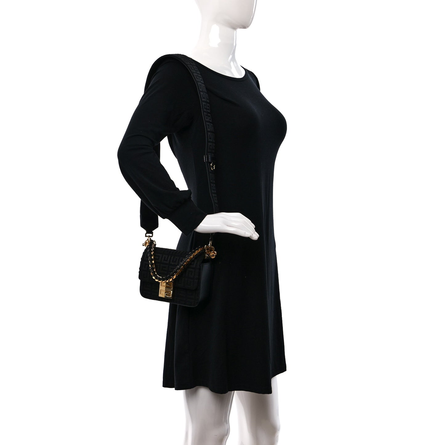 Canvas Woven Embroidered Small 4G Bag With Chain Black