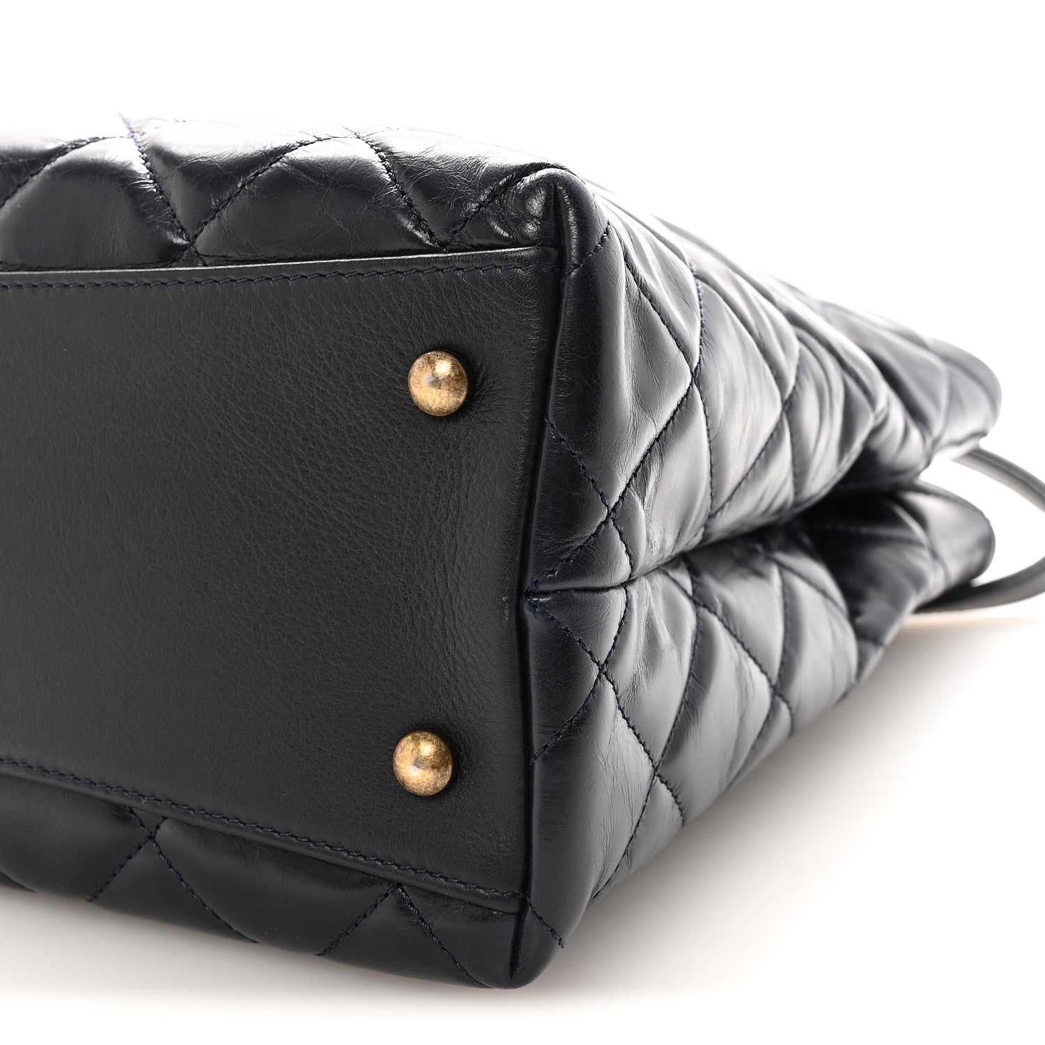 Chanel Glazed Calfskin Quilted Gold Bar Tote Dark Navy Blue 10 of 10