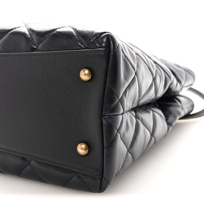 Chanel Glazed Calfskin Quilted Gold Bar Tote Dark Navy Blue 10 of 10