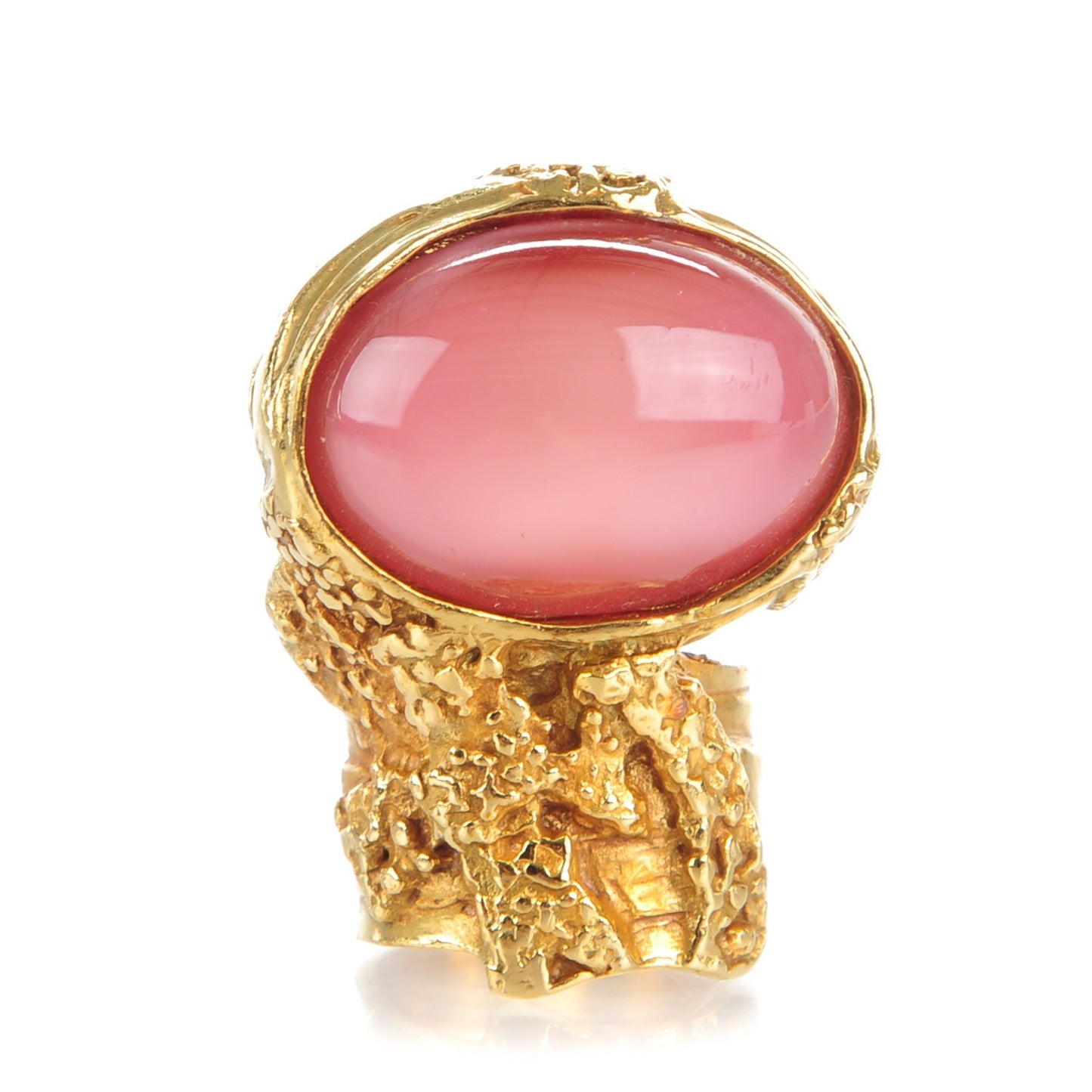 Glass Cabochon Arty Ovale Ring 5 Gold Pink